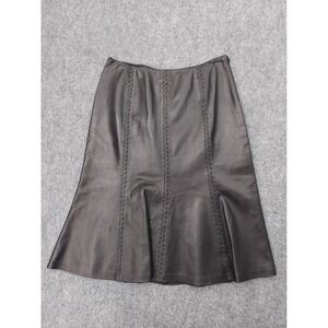 Lafayette 148 Leather Skirt Women 4 Black Stitched Fit Flare Flounce Butter Soft